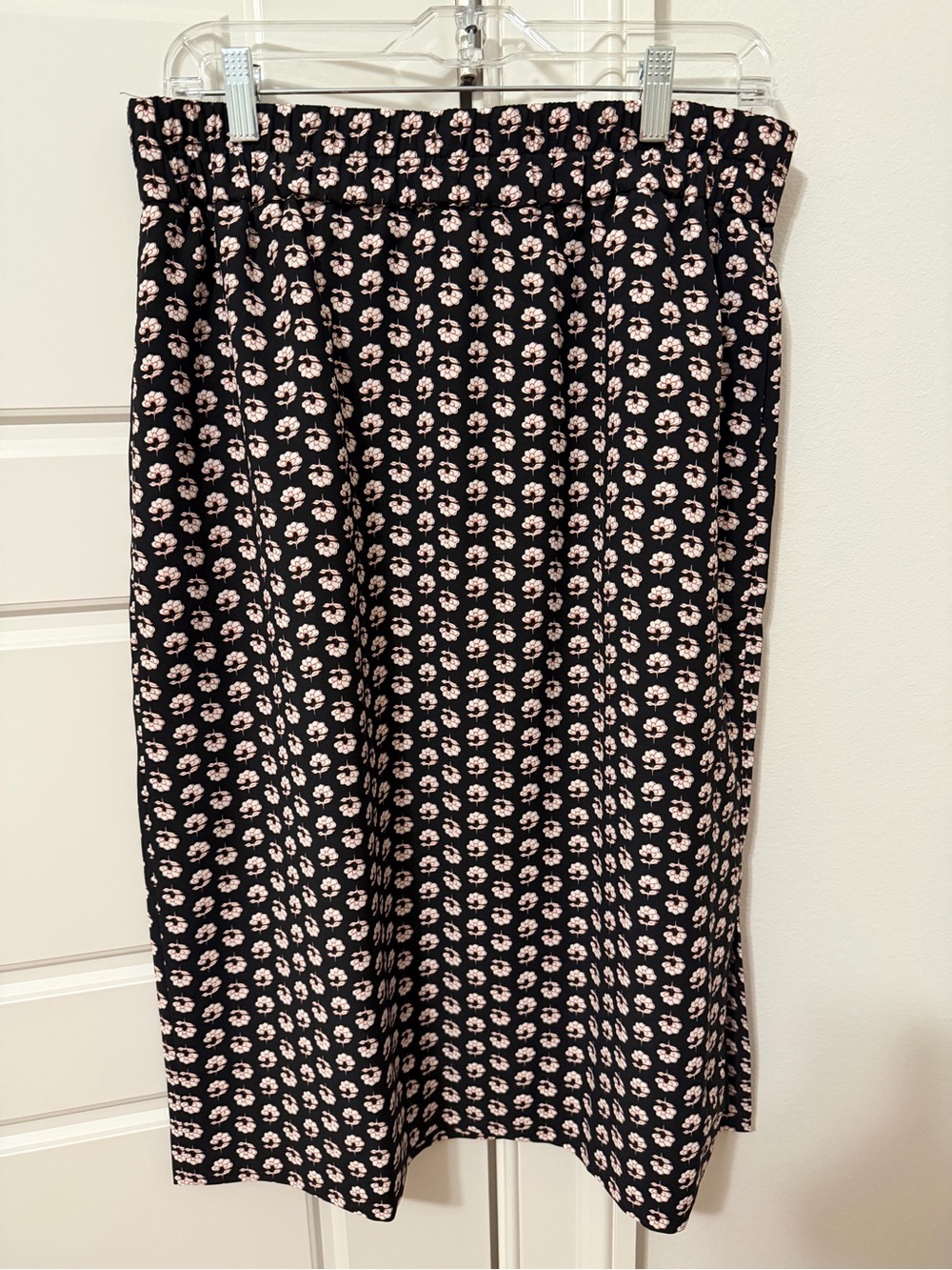 J. Crew Black A-Line Skirt with Cream Floral Motif